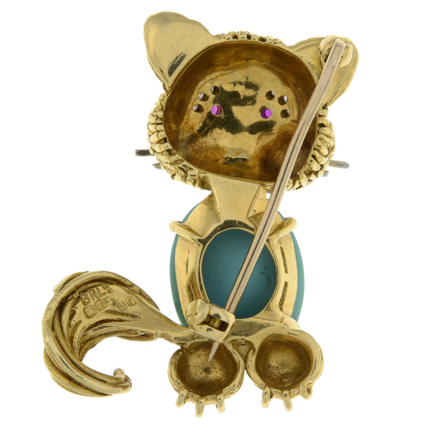 18ct gold turquoise cat brooch, by Ben Rosenfeld - Image 3 of 4