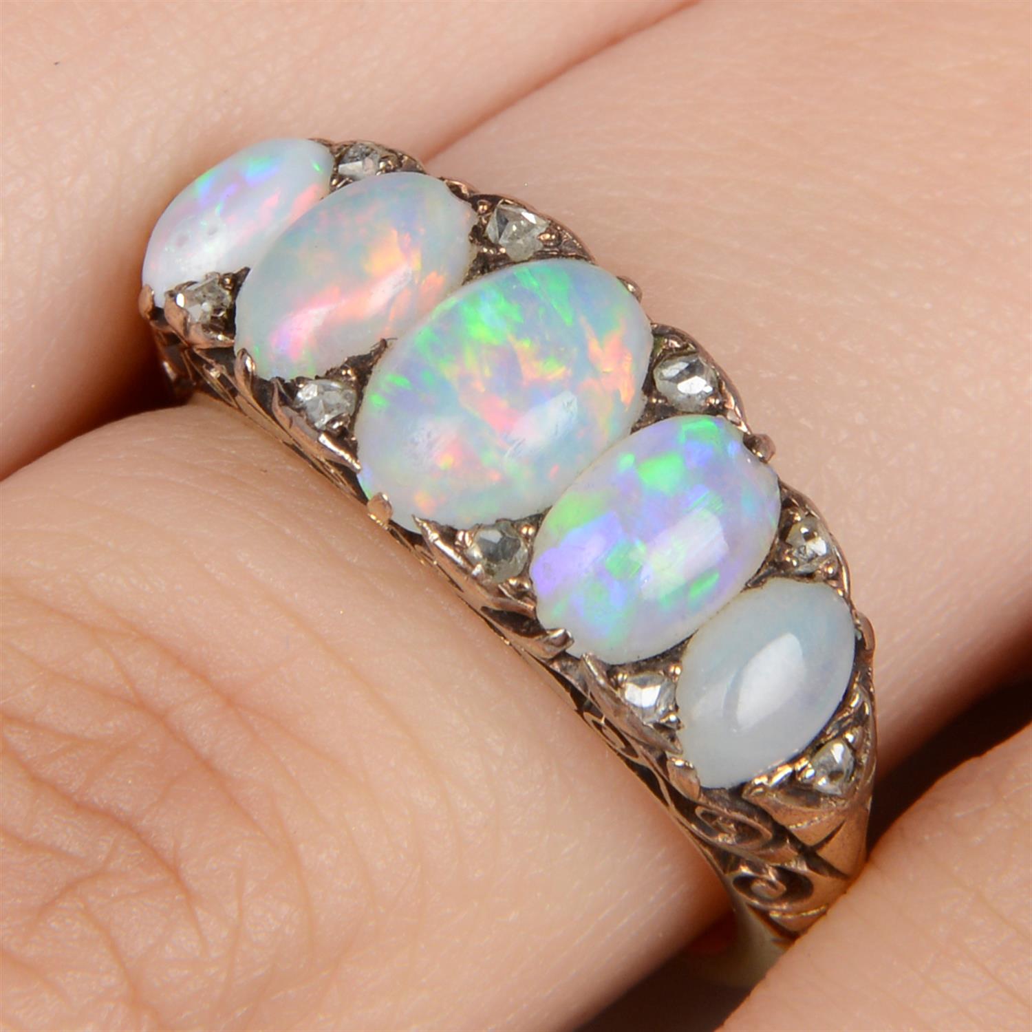 19th century 18ct gold opal five-stone and diamond ring