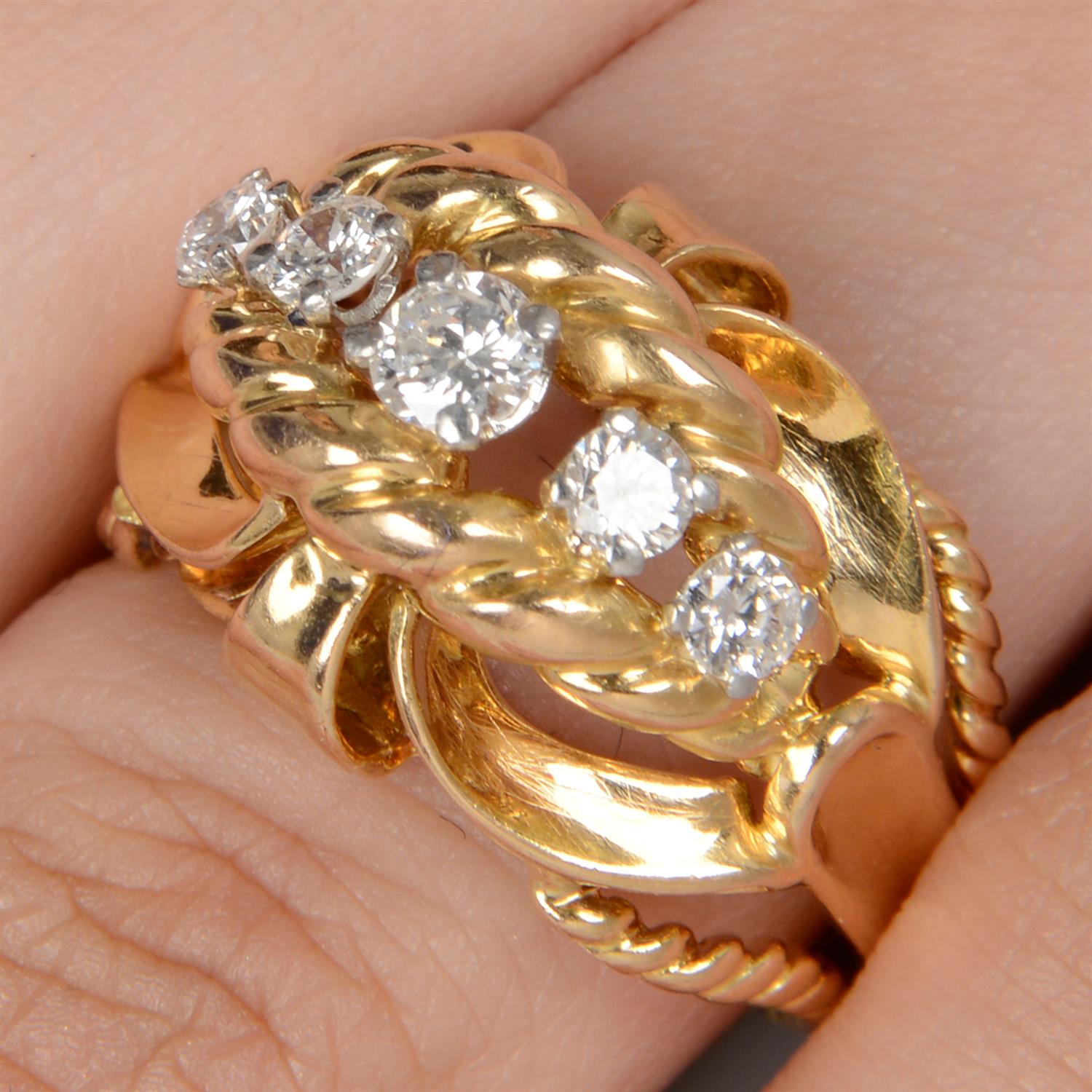 Mid 20th century platinum and gold diamond ring