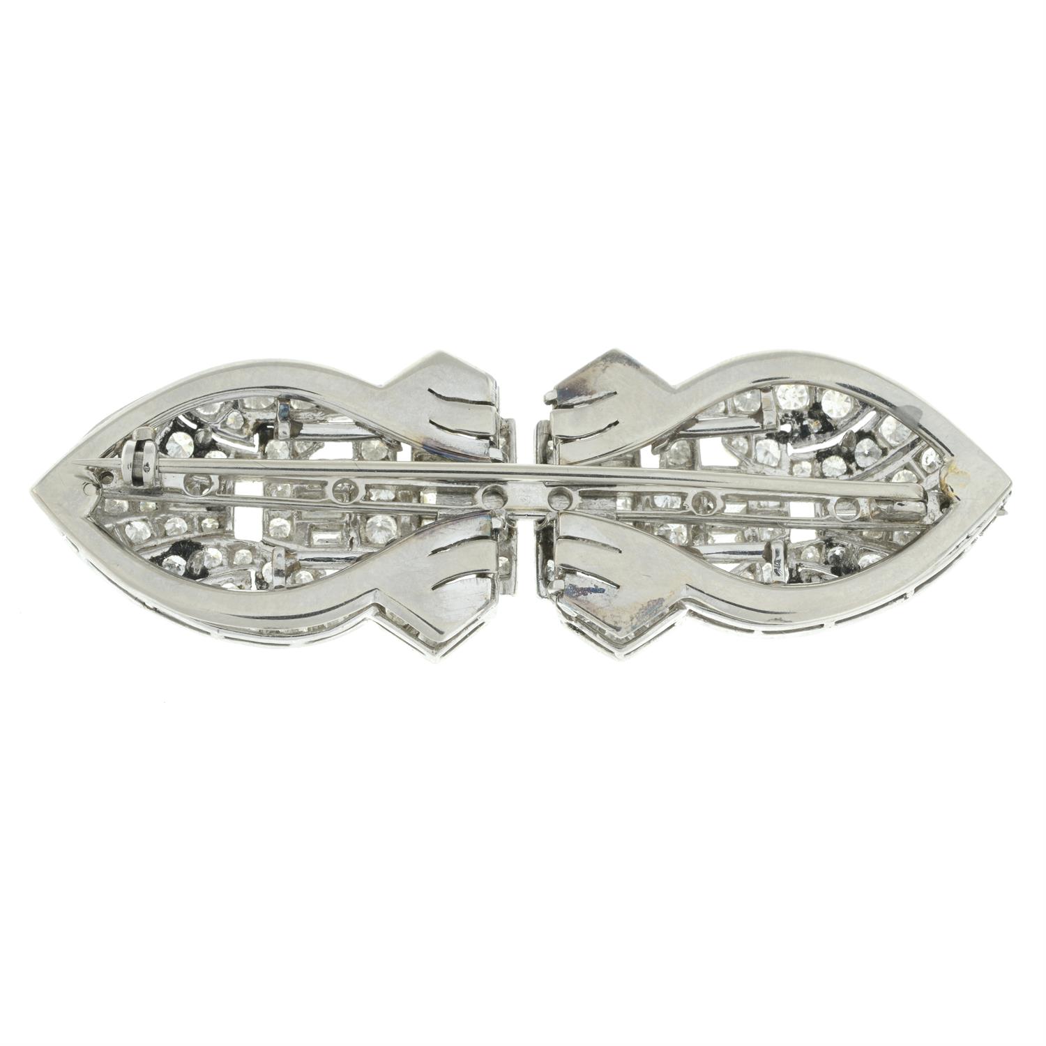 Art Deco platinum and gold diamond double clip brooch - Image 3 of 4