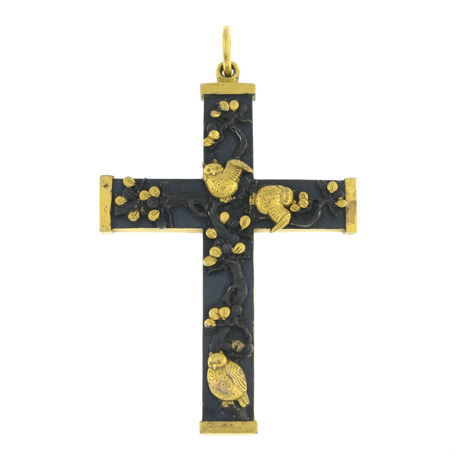 Late 19th century Japanese shakudo cross pendant - Image 2 of 5