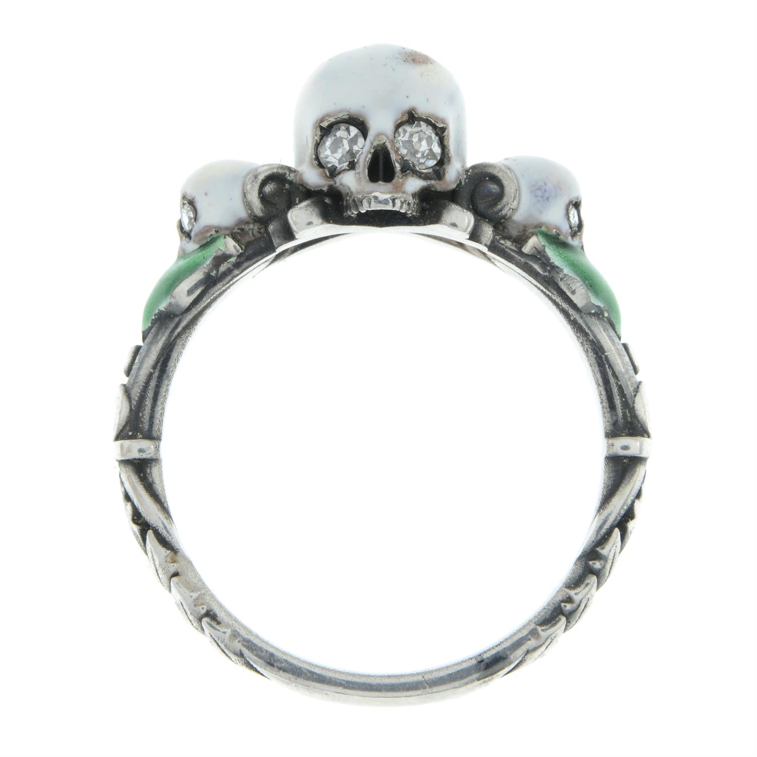 Diamond and enamel skull ring - Image 3 of 7