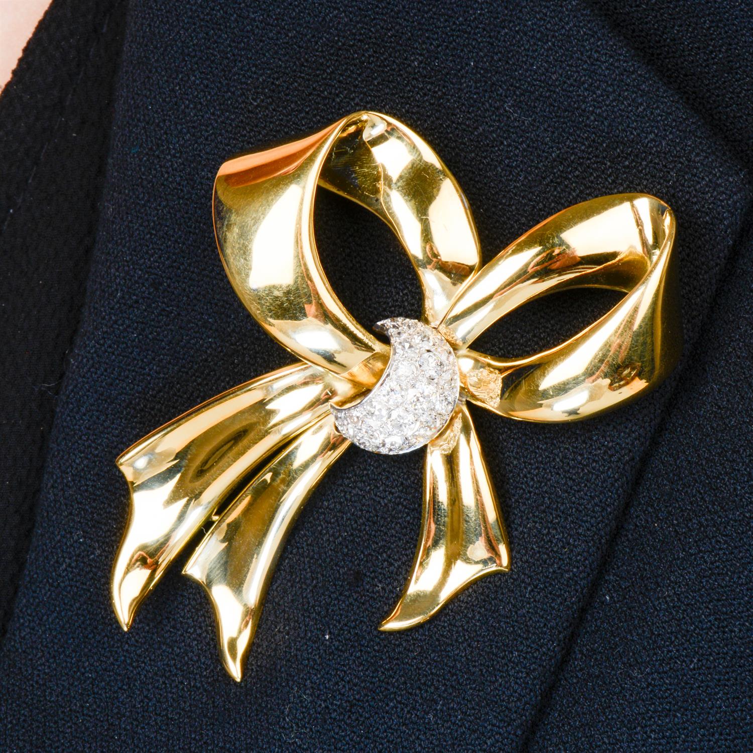 Diamond bow brooch