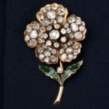 Late 19th century old-cut diamond and enamel floral brooch
