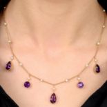 Early 20th century 15ct gold amethyst and pearl necklace