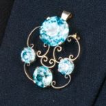 Arts and Crafts 18ct gold blue zircon pendant/brooch