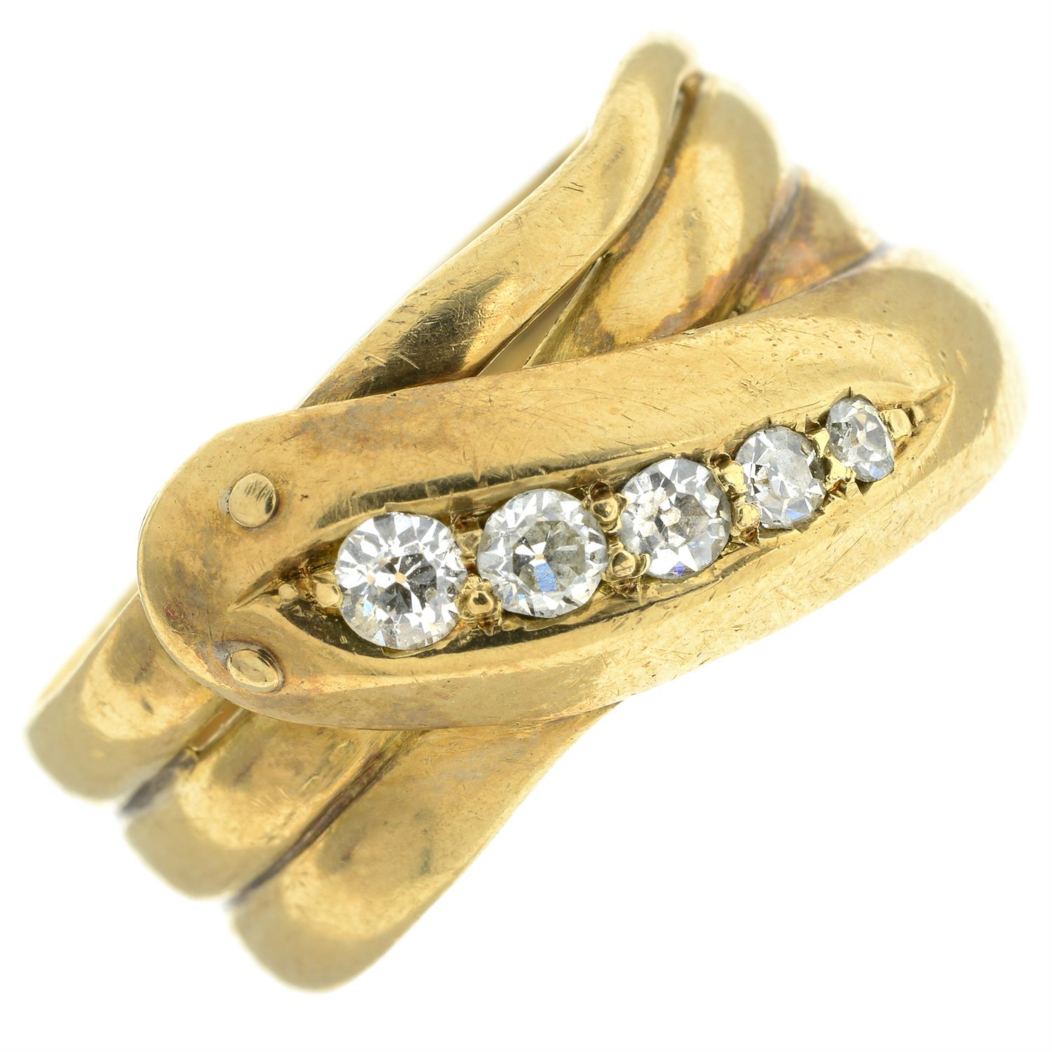 Early 20th century 18ct gold diamond snake ring - Bild 2 aus 5