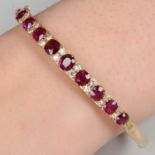 Victorian gold ruby and diamond hinged bangle