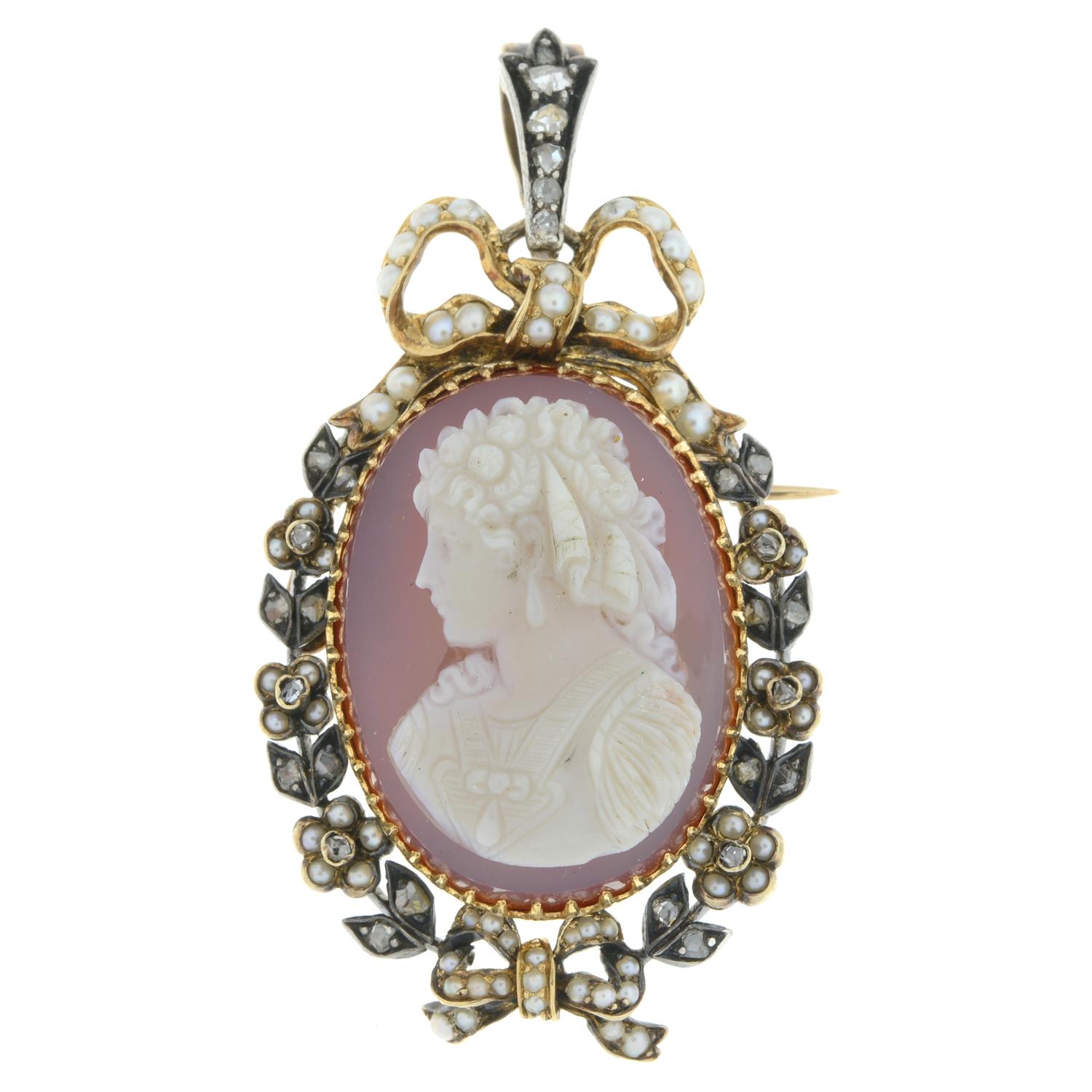 19th century agate cameo, diamond and split pearl locket - Image 2 of 5