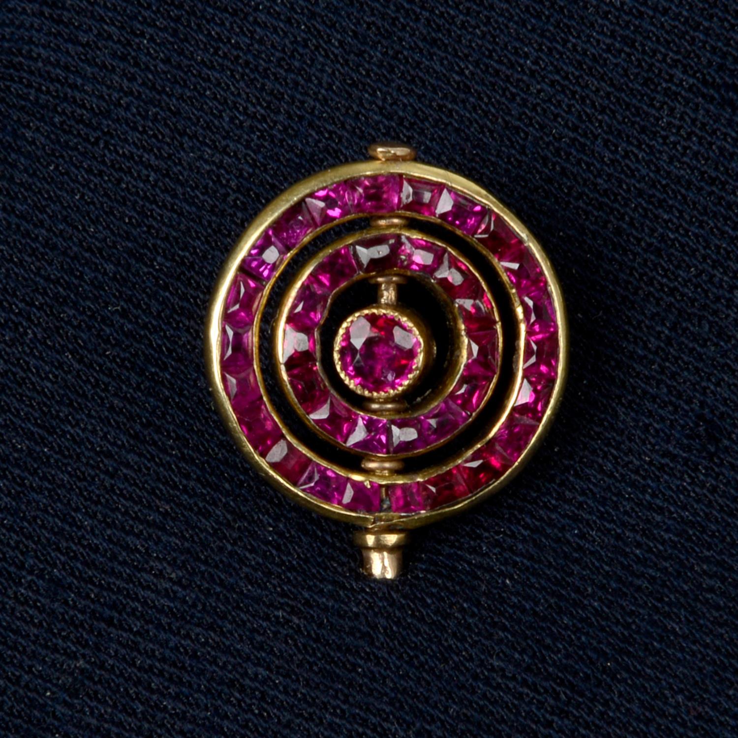 Platinum and gold, ruby and diamond rotating stickpin - Image 5 of 5