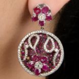 Ruby and diamond floral earrings