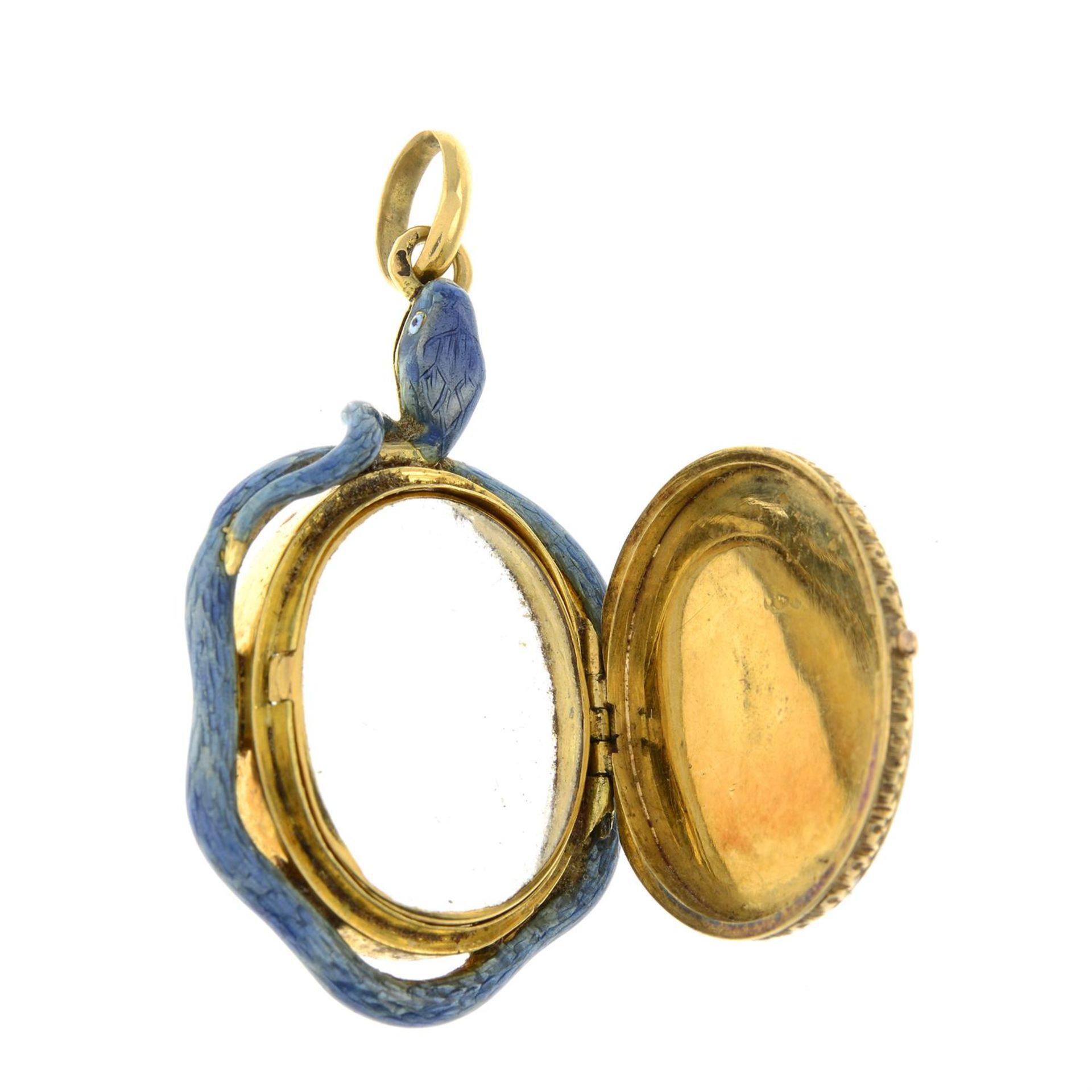 19th century 18ct gold garnet and enamel snake locket - Image 5 of 6