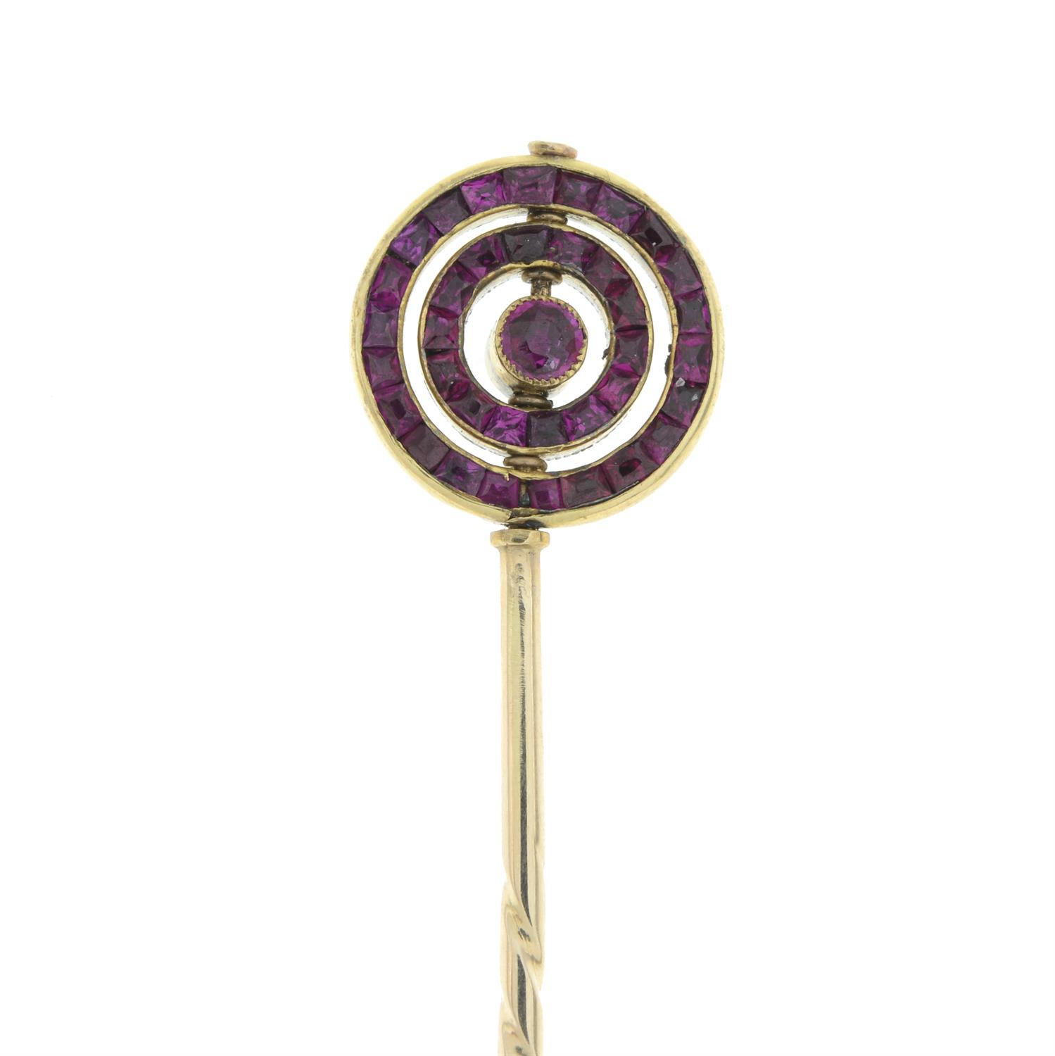 Platinum and gold, ruby and diamond rotating stickpin - Image 4 of 5