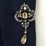 19th century topaz, pearl and diamond pendant/brooch