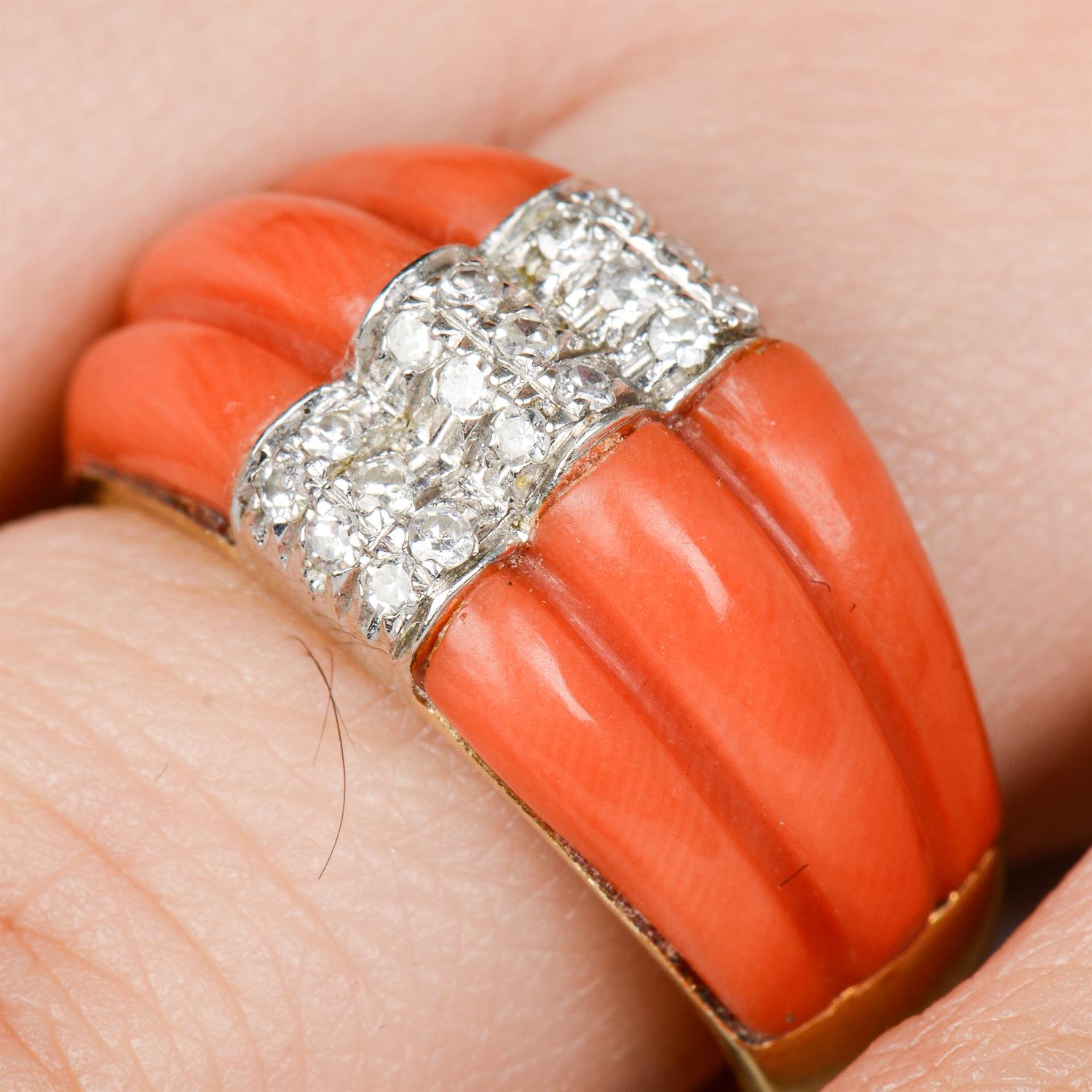 Coral and diamond dress ring