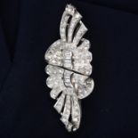 Mid 20th century platinum diamond double clip brooch