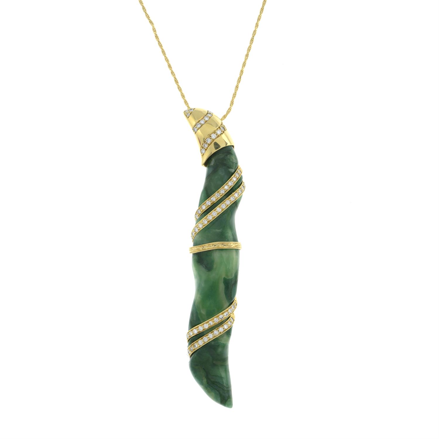 18ct gold diamond and green stone pendant, with chain - Image 2 of 5