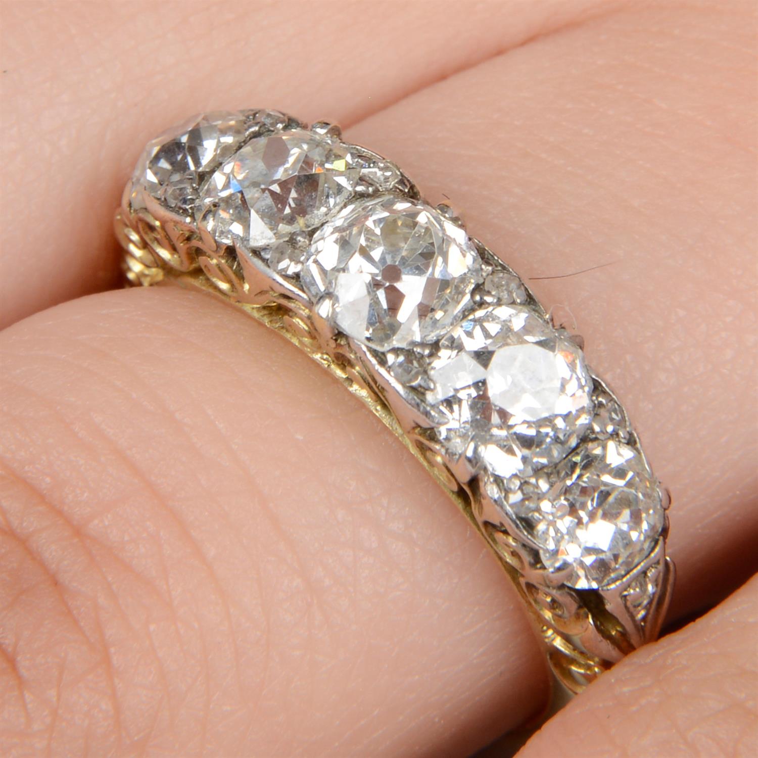 Victorian gold old-cut diamond five-stone ring