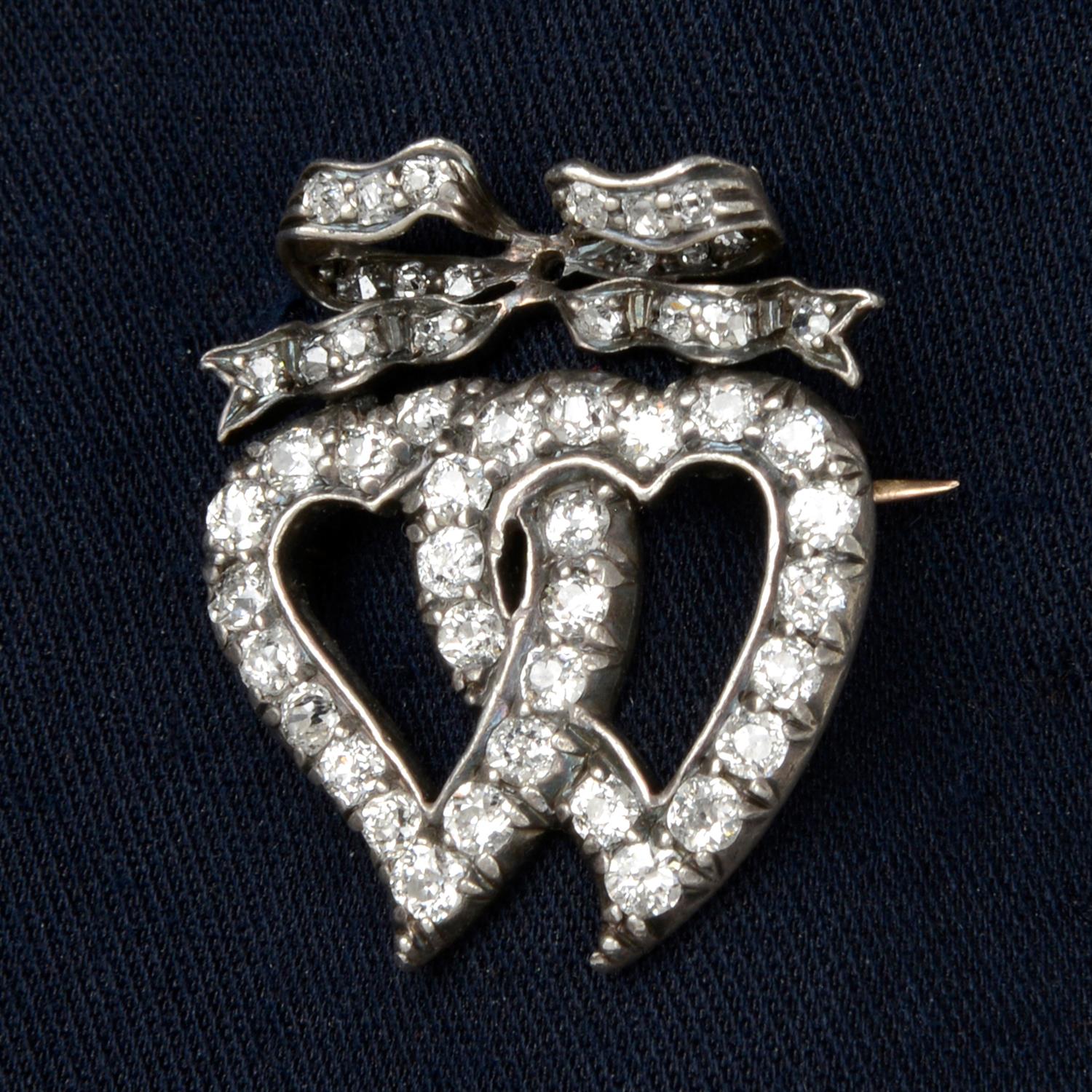 Victorian diamond hearts brooch