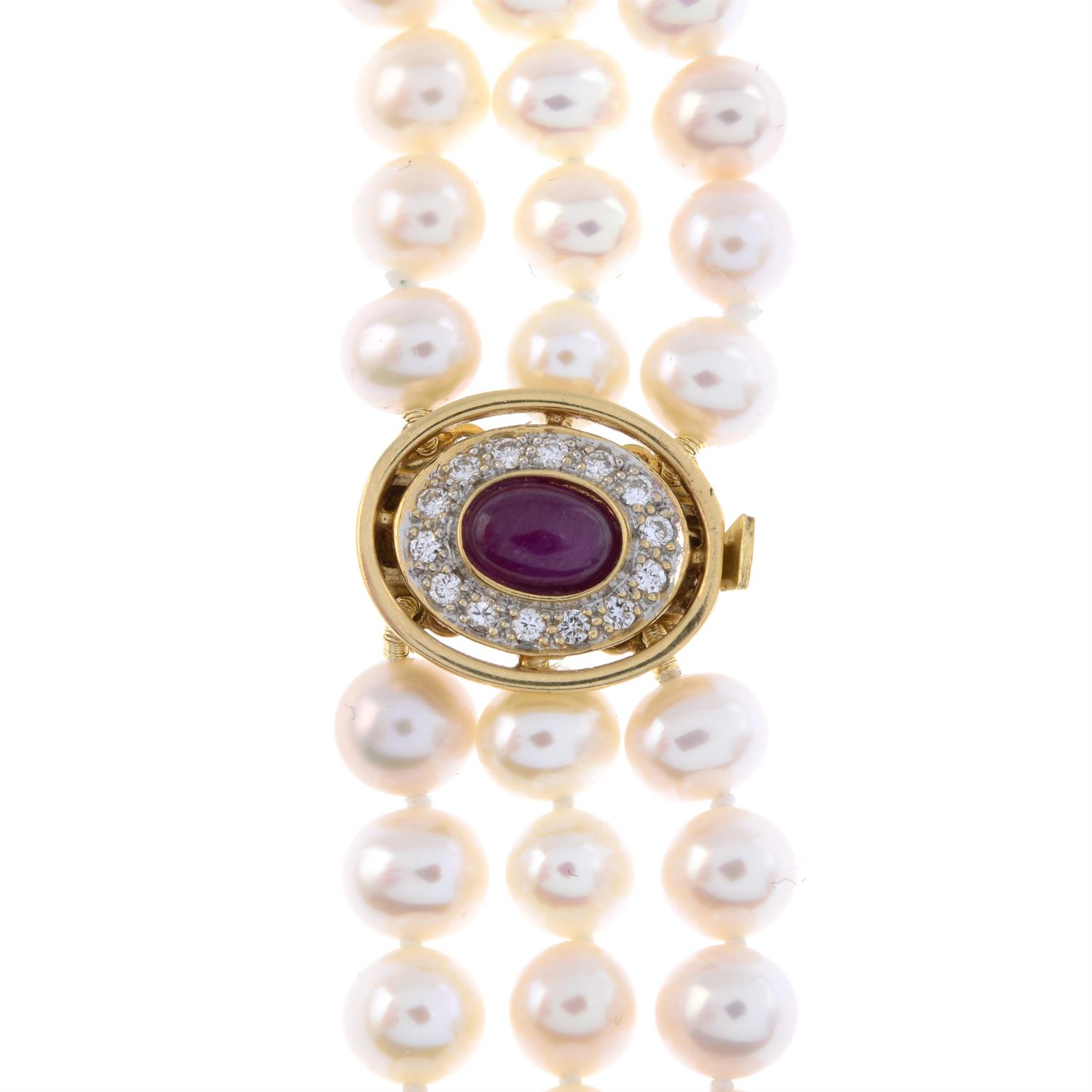 Cultured pearl and ruby three-row necklace - Bild 4 aus 6