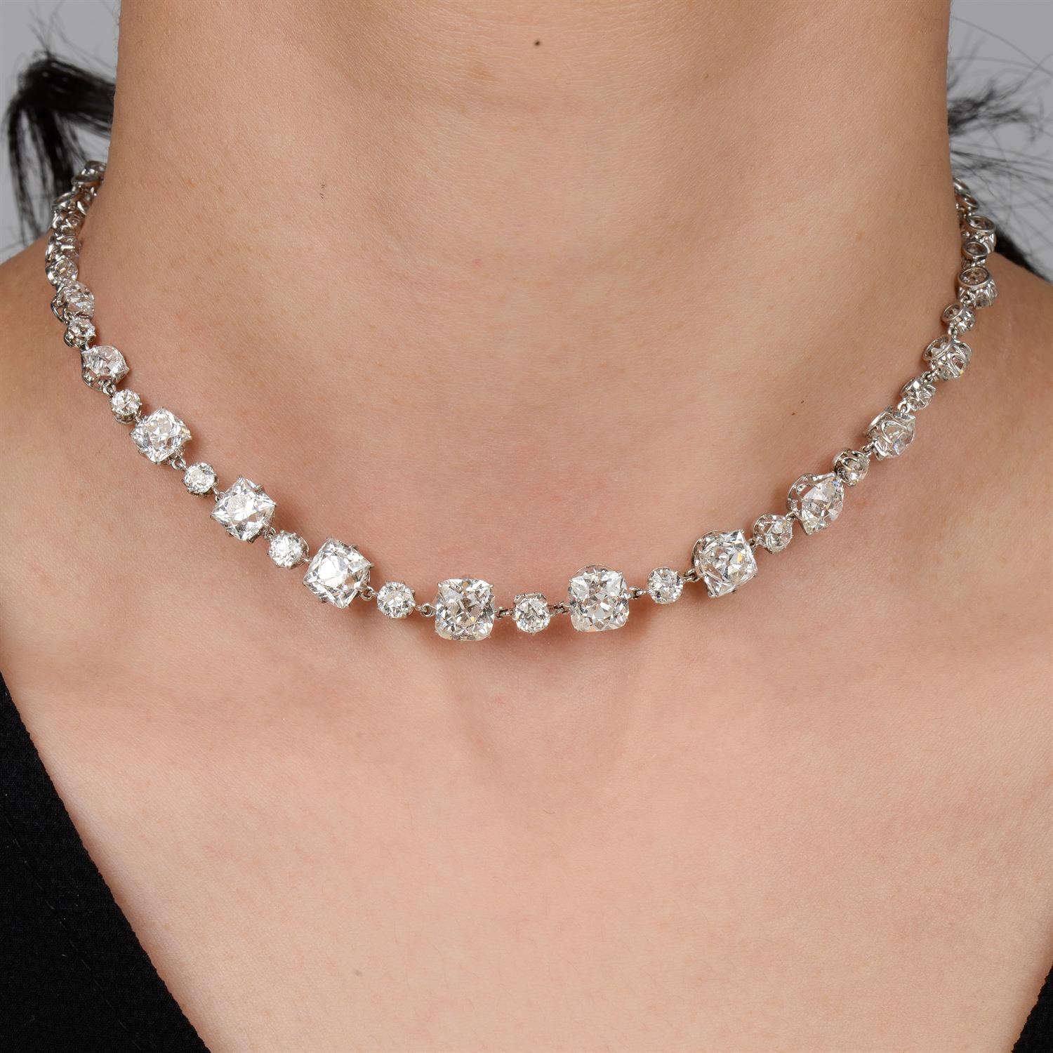 Early 20th century graduated diamond line necklace