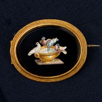 19th century gold micro mosaic brooch, doves of Pliny