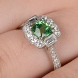 platinum tsavorite garnet and diamond ring