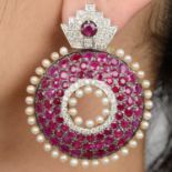 Ruby, seed pearl and diamond earrings