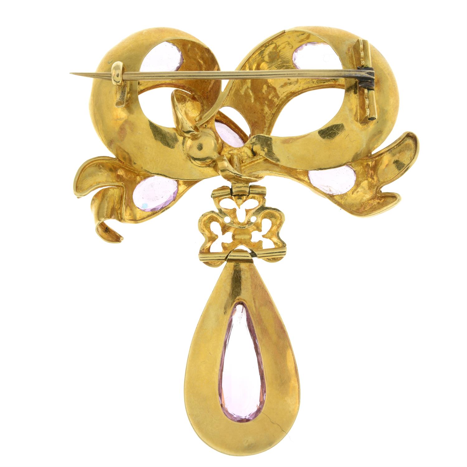 Mid 19th century gold pink topaz bow brooch - Image 3 of 4