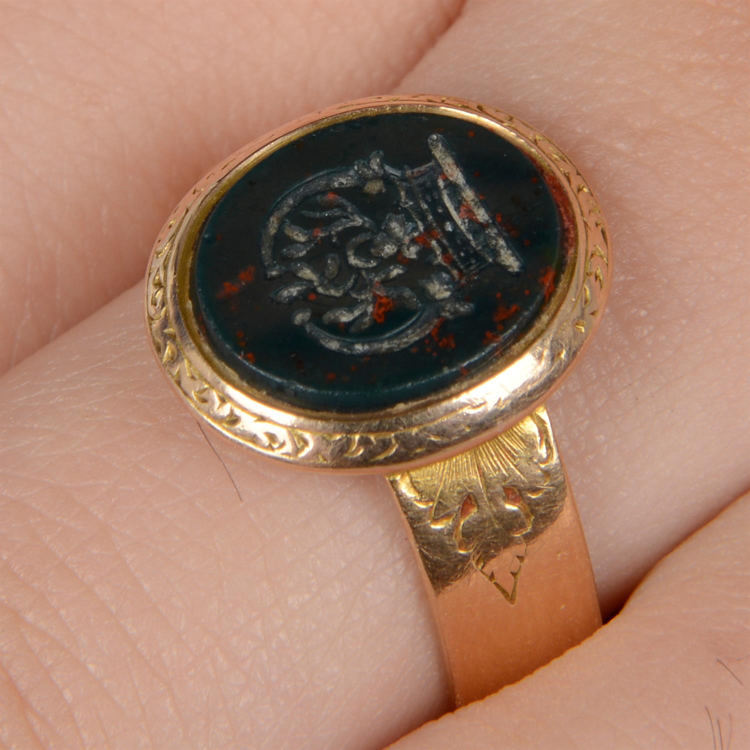 Victorian gold bloodstone signet ring