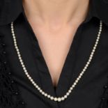 Pearl necklace with seed pearl and diamond clasp