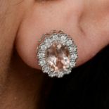 18ct gold morganite and diamond cluster earrings