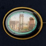 19th century gold malachite micro mosaic brooch