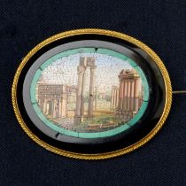 19th century gold malachite micro mosaic brooch