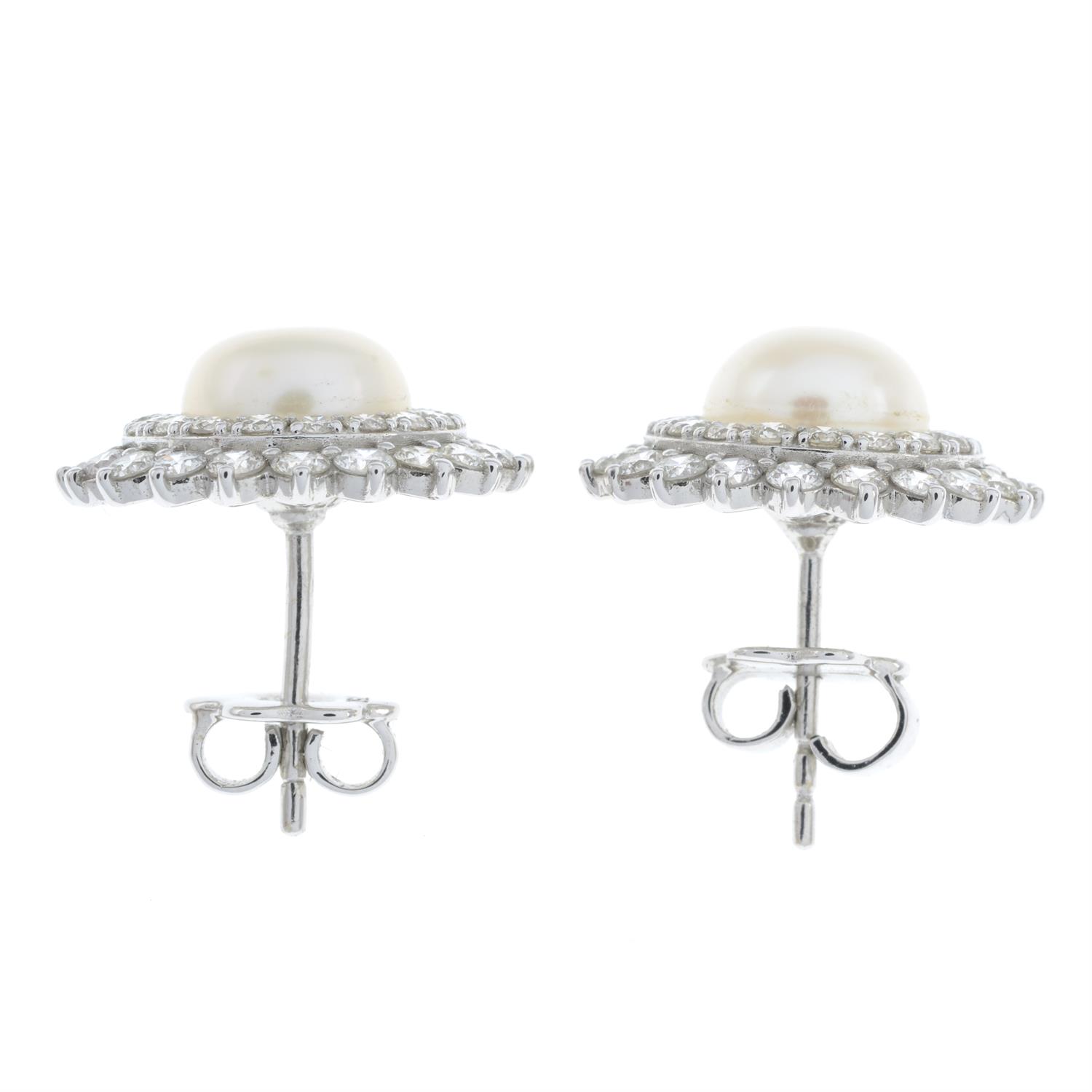 Cultured pearl and diamond earrings - Image 4 of 4