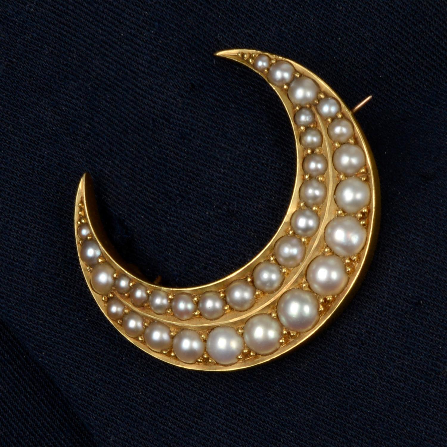 Victorian gold split pearl crescent brooch