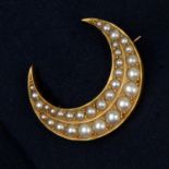 Victorian gold split pearl crescent brooch