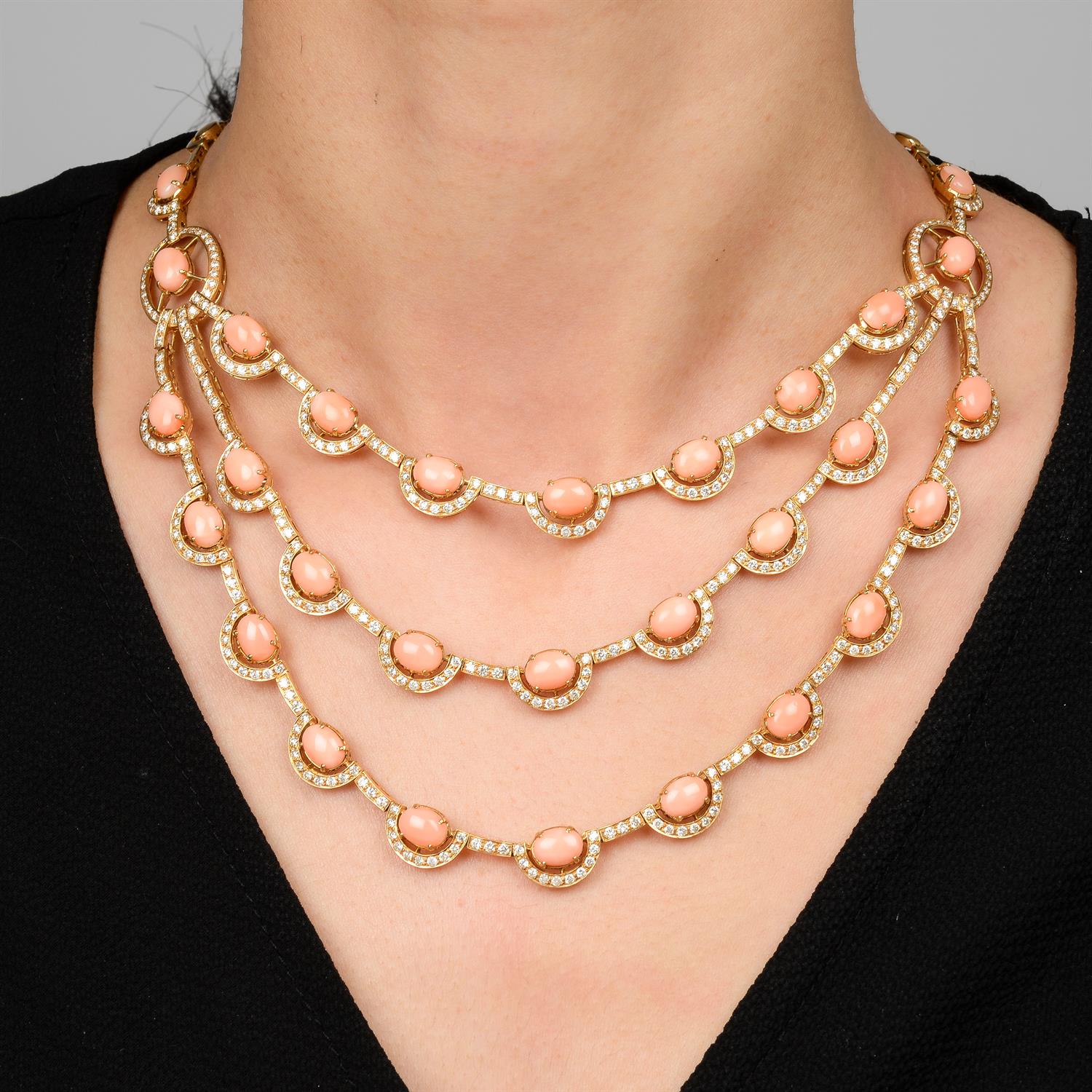 Coral and diamond necklace