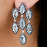 Aquamarine, sapphire and diamond earrings