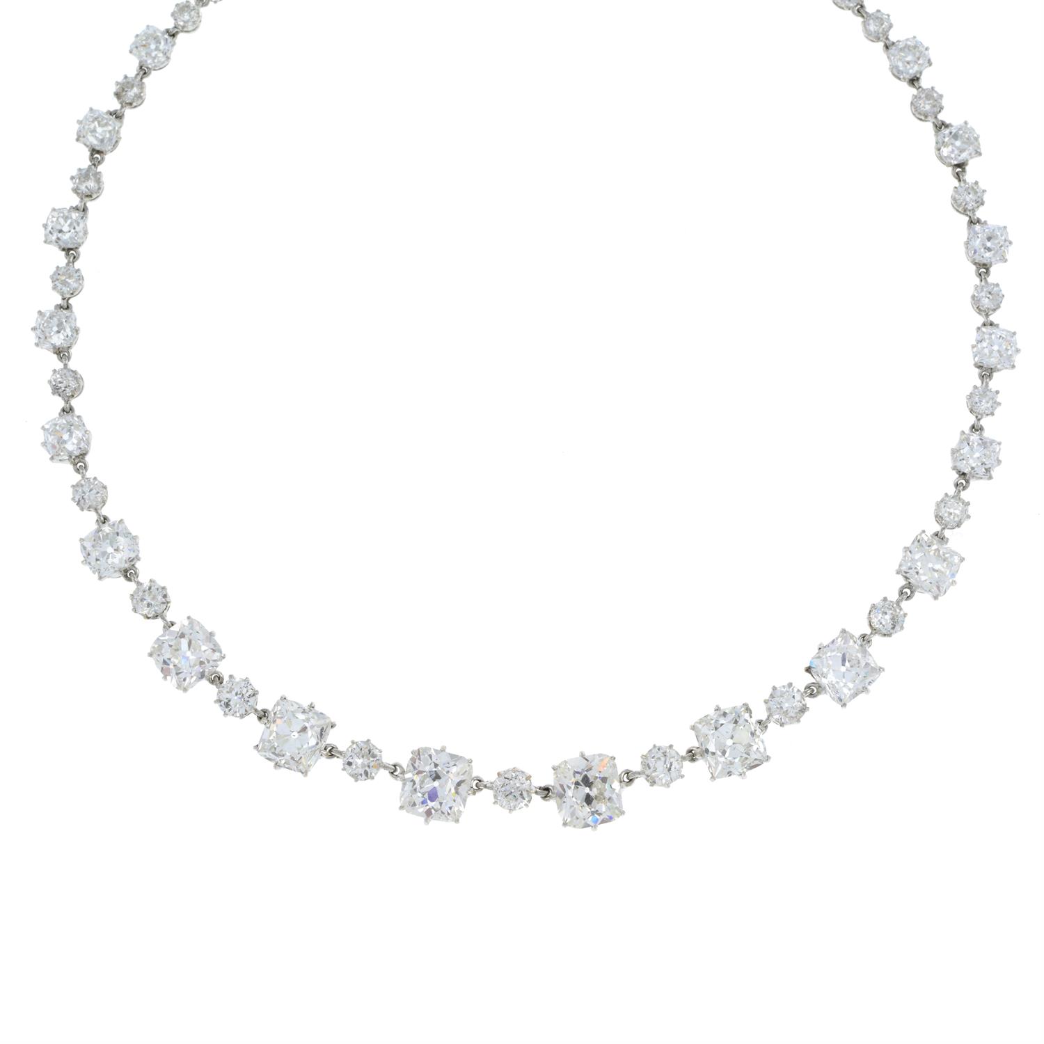 Early 20th century graduated diamond line necklace - Image 4 of 7