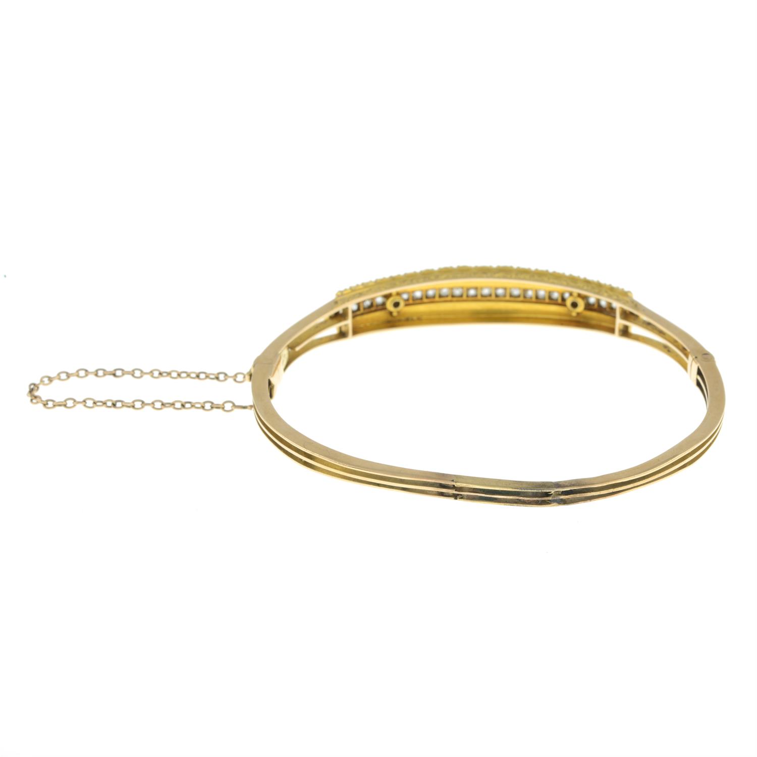 Victorian 15ct gold diamond and split pearl bangle - Image 3 of 4