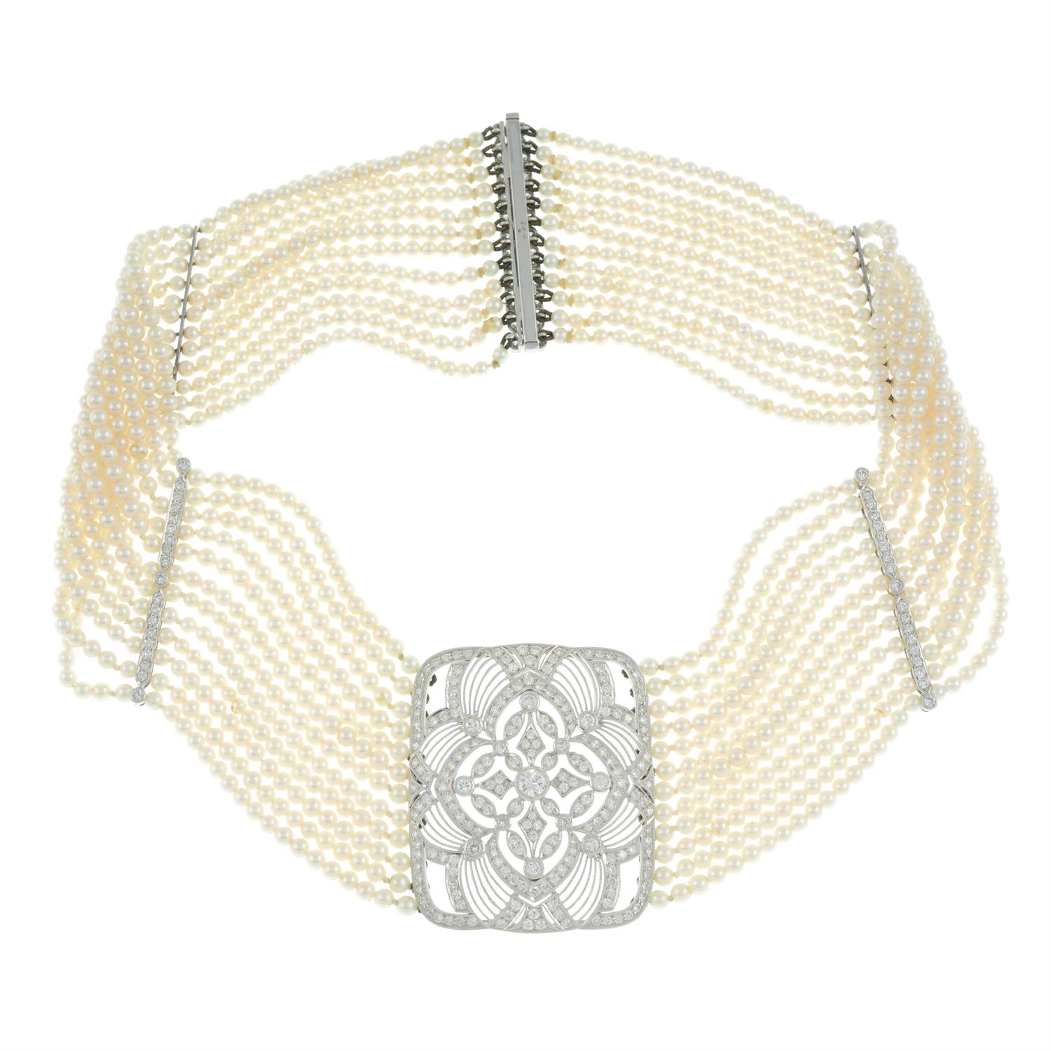 Seed pearl and diamond choker necklace, by Adler - Image 2 of 6