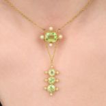 Early 20th cenury gold peridot and split pearl necklace