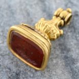 19th century gold carnelian fob seal 'Telle est la Vie'