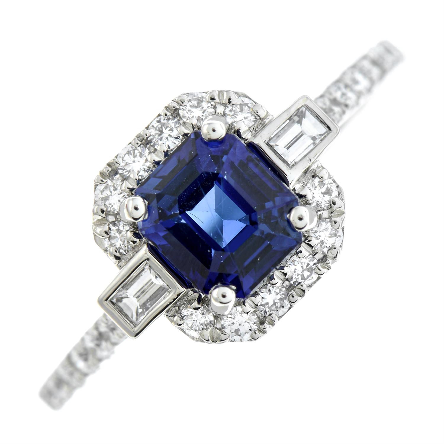 Platinum sapphire and diamond ring - Bild 2 aus 5