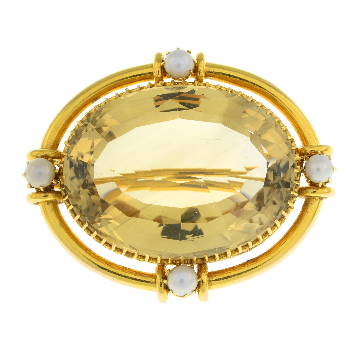 Late 19th century 18ct gold citrine and split pearl brooch - Image 2 of 4