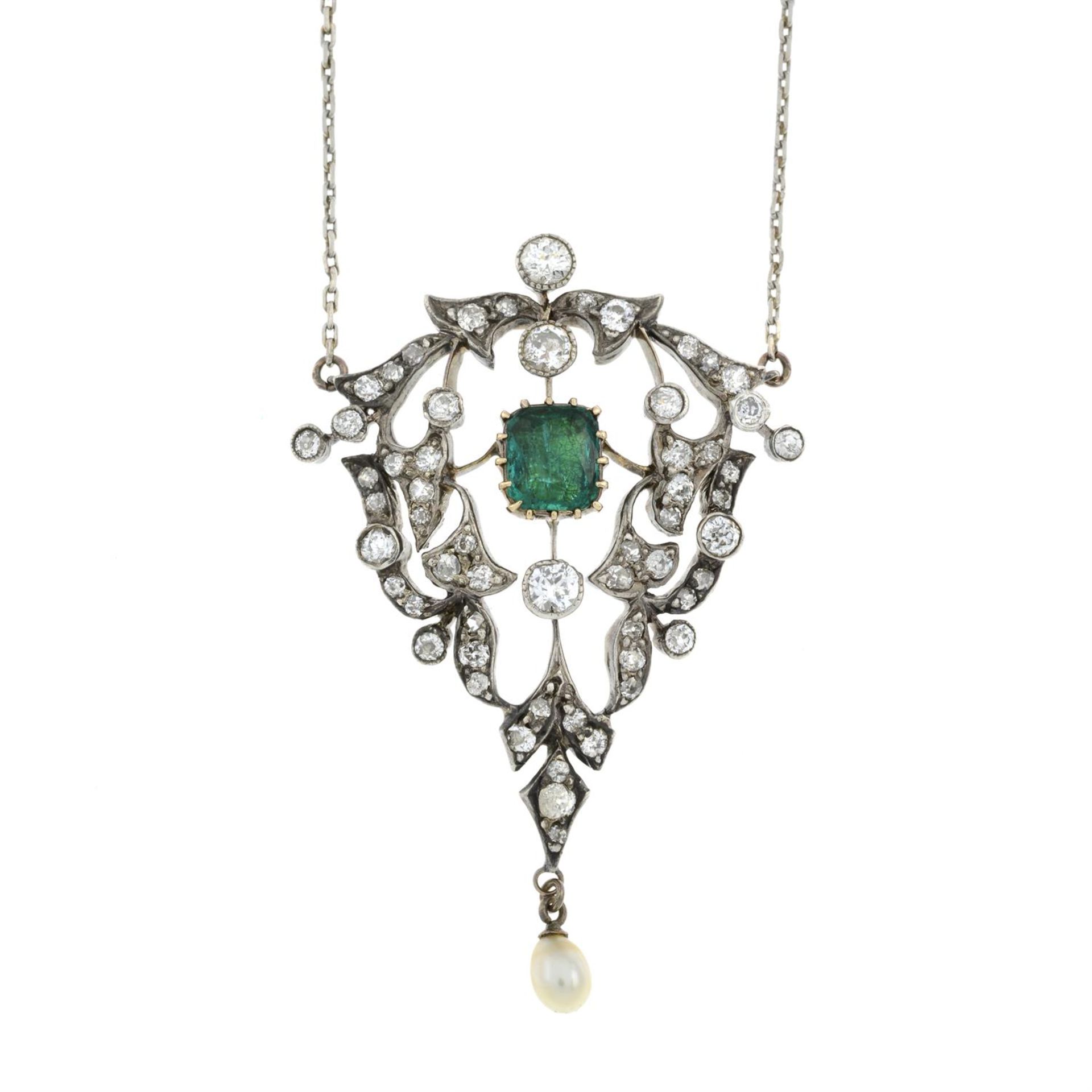 19th century emerald, diamond and pearl necklace - Image 3 of 7