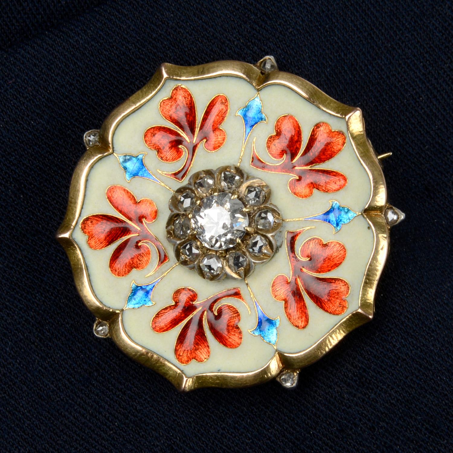 19th century diamond and enamel brooch, attributed to Falize