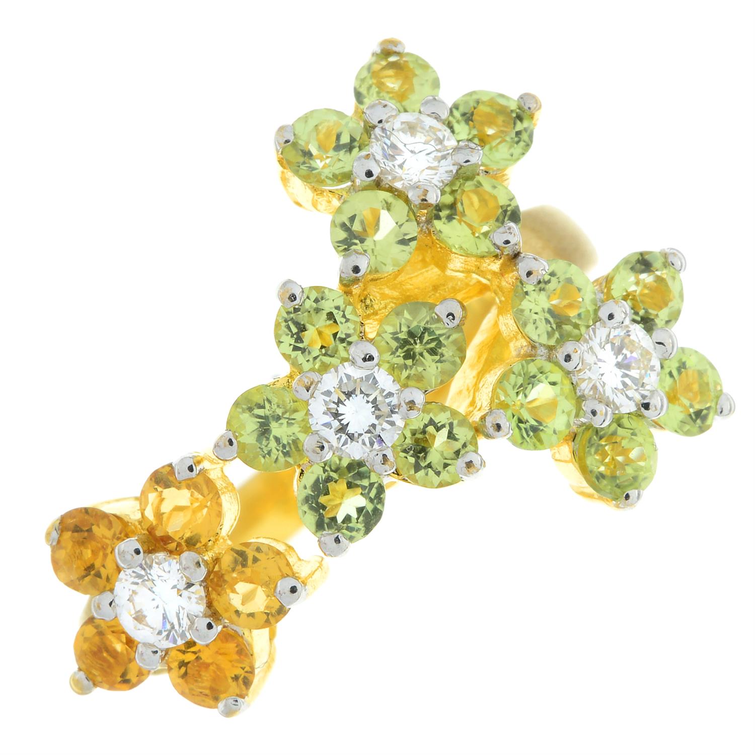 Diamond, peridot and citrine floral ring - Image 2 of 5