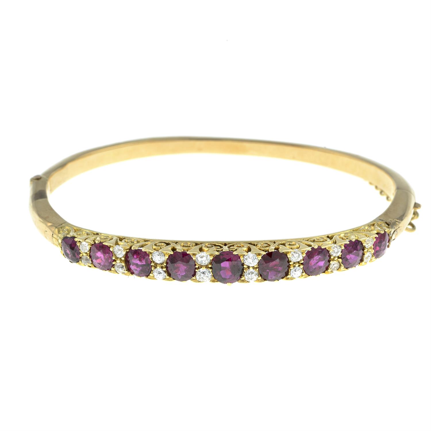 Victorian gold ruby and diamond hinged bangle - Image 2 of 4